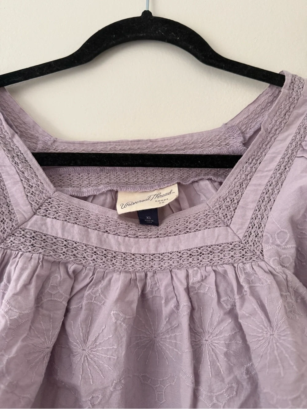Pastel Purple Bishop Sleeve Blouse Cottagecore Prairie Square Neck Eyelet XS - Picture 5 of 13